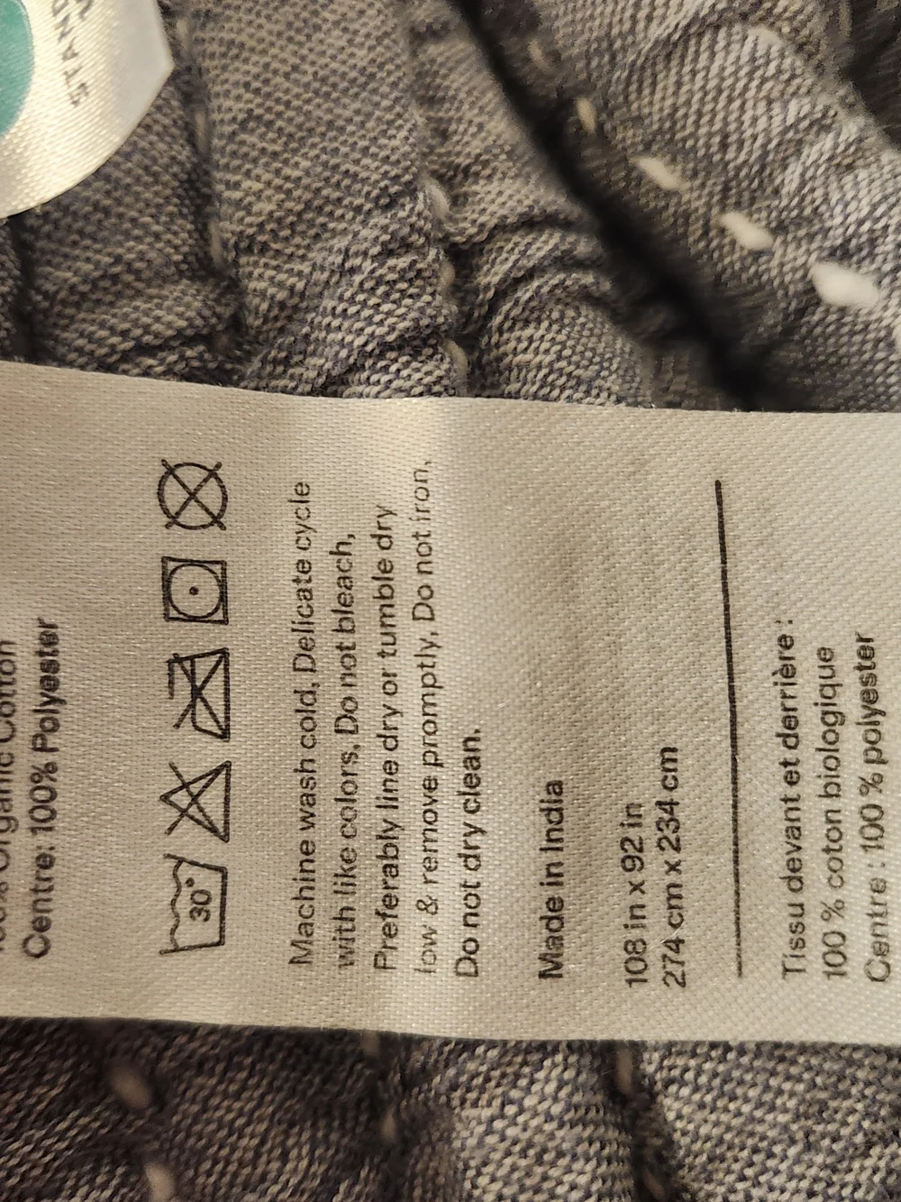 Quince Organic Cotton Channel Stitch Coverlet Quilt King Blue EUC